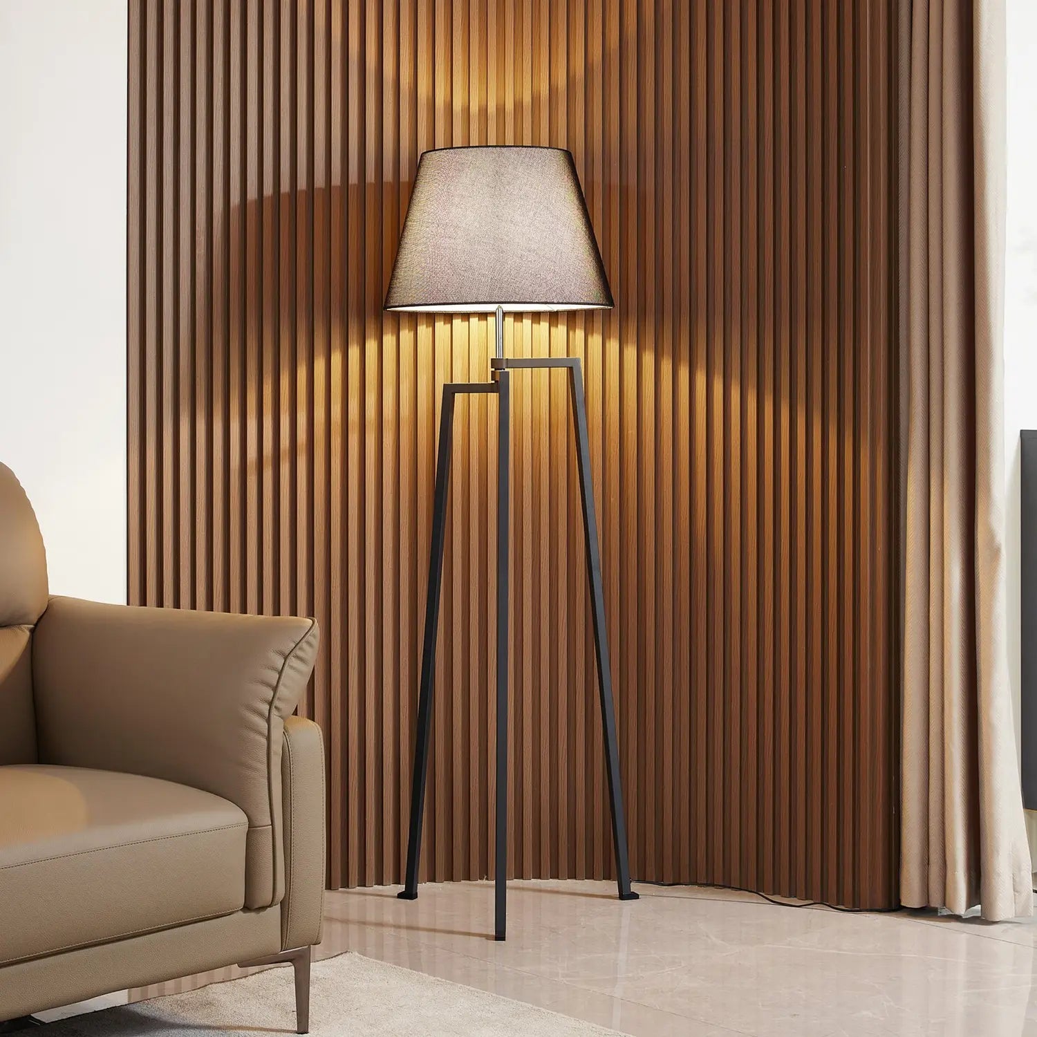 B-Ware Lucande Stehleuchte Lampe Stehlampe Amona Schwarz Textil 150 Cm Dreibein - 4251911778953