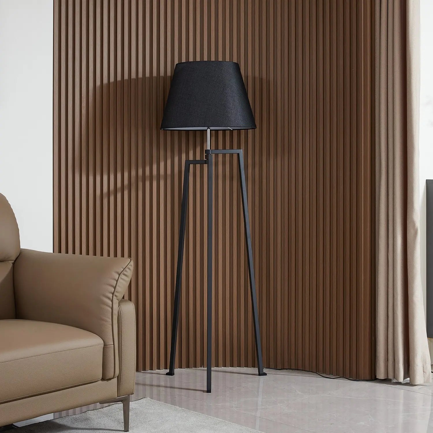 B-Ware Lucande Stehleuchte Lampe Stehlampe Amona Schwarz Textil 150 Cm Dreibein - 4251911778953