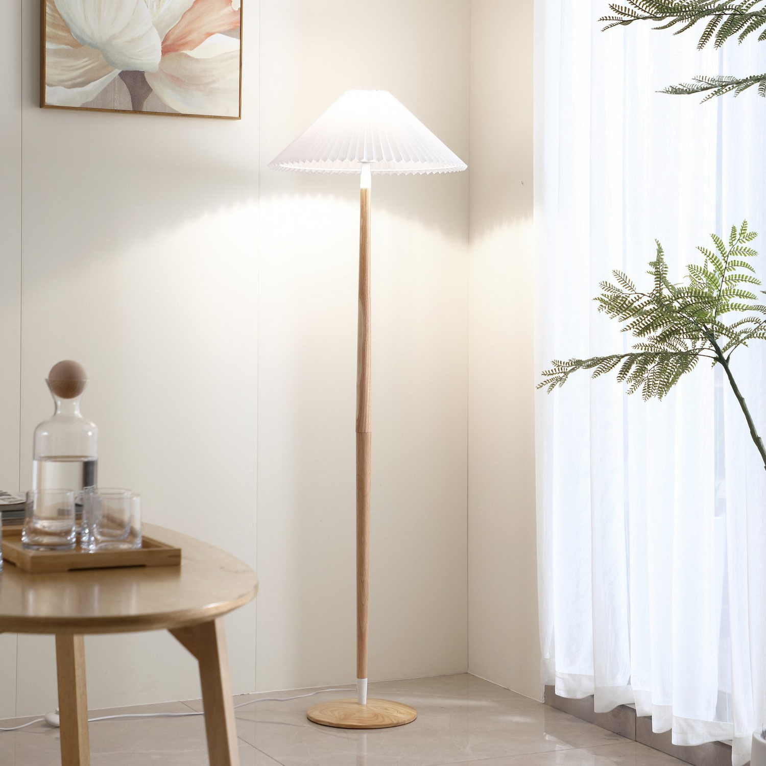 B-Ware Lucande Stehleuchte Ellorin Stehlampe Standleuchte Lampe Weiß Holz ø 47,5 Cm E27 - 4251911777024