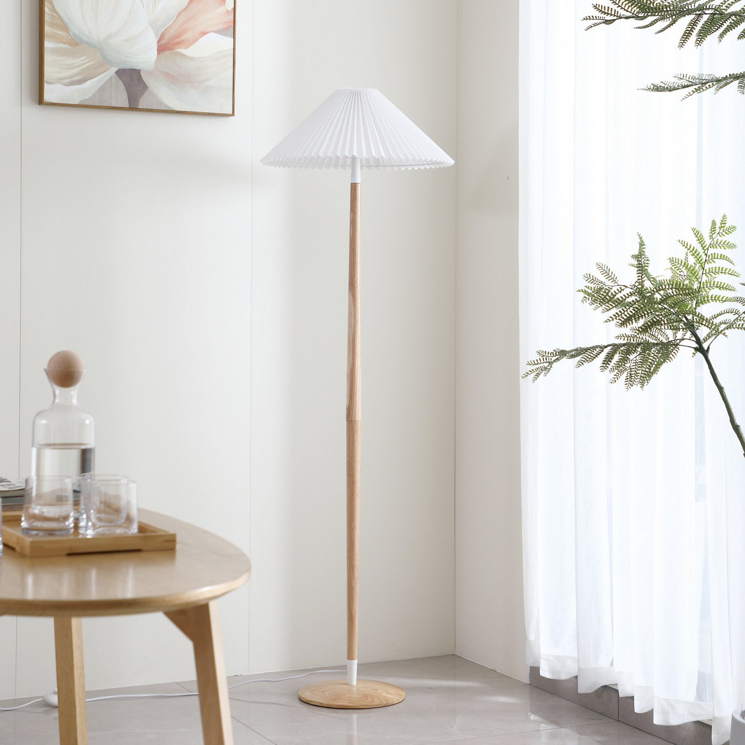 B-Ware Lucande Stehleuchte Ellorin Stehlampe Standleuchte Lampe Weiß Holz ø 47,5 Cm E27 - 4251911777024