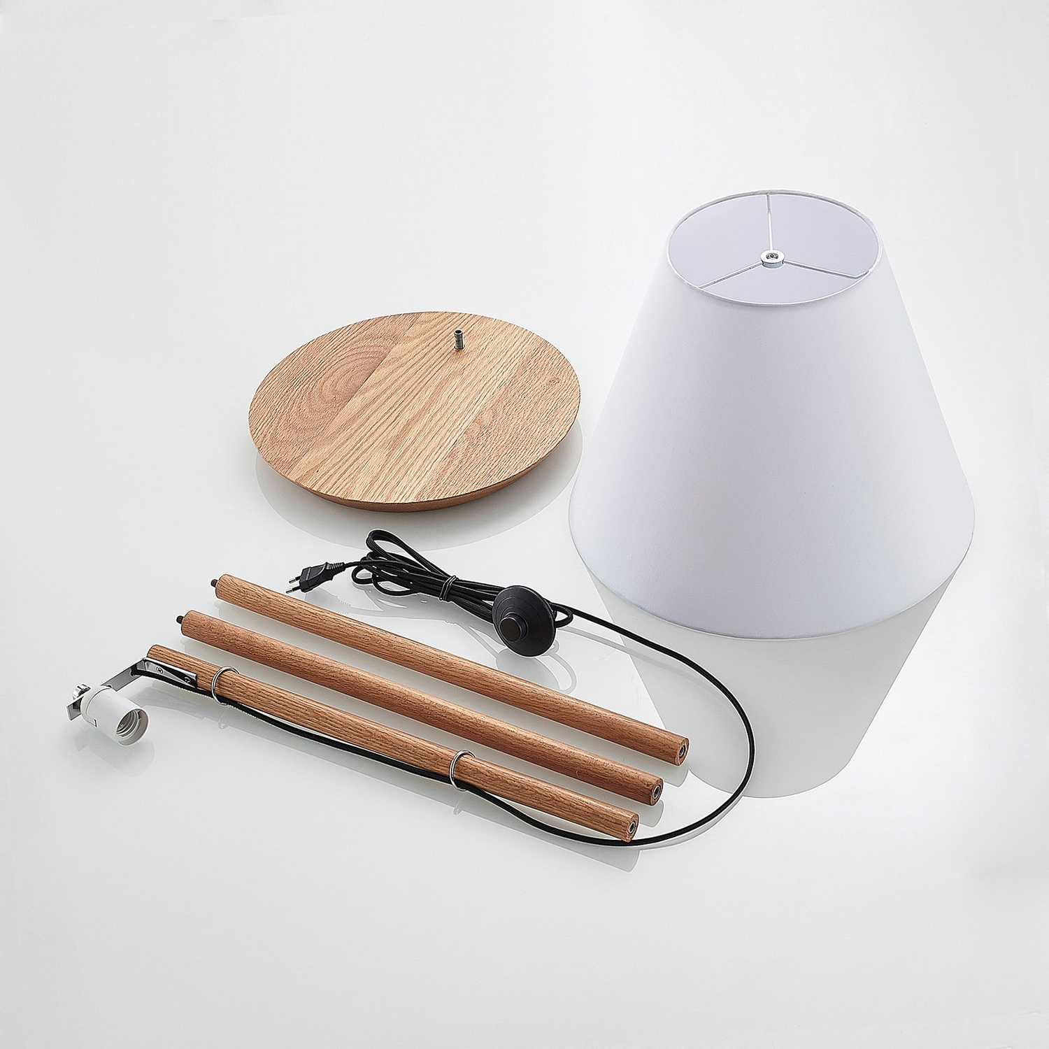 B-Ware Lucande Jinda Stehlampe Stehleuchte Lampe Leuchte Holzgestell Design Stoff W888