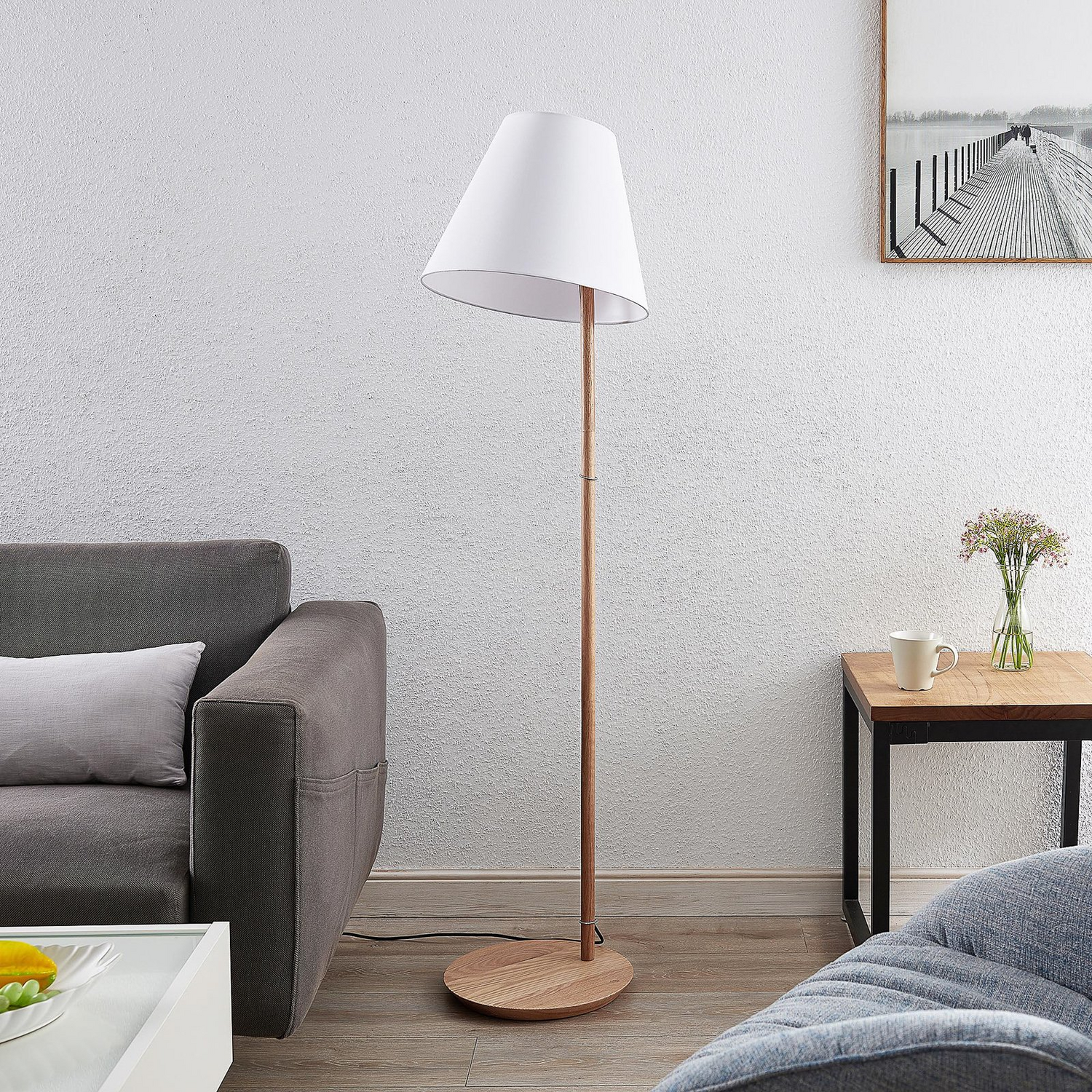 B-Ware Lucande Jinda Stehlampe Stehleuchte Lampe Leuchte Holzgestell Weiß Siehe Text - 4251096593457