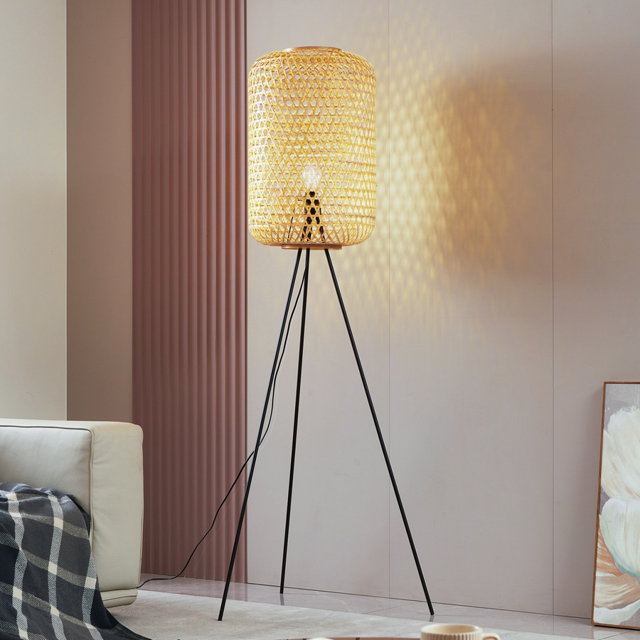 Lucande Jorick Stehleuchte Stehlampe Leuchte Lampe Bambus Dreibein Schwarz 166cm B-Ware - 4251911792492