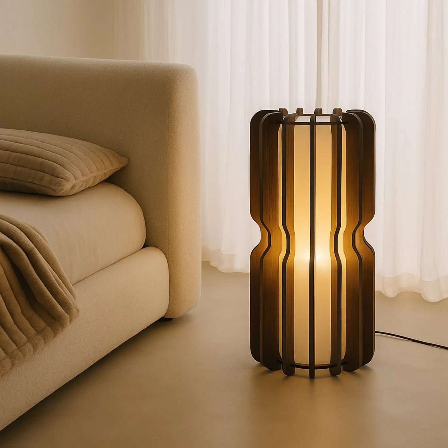 B-Ware Lucande Stehleuchte Juneta Standleuchte Stehlampe 75 Cm Braun Holz Textil - 4255830901201
