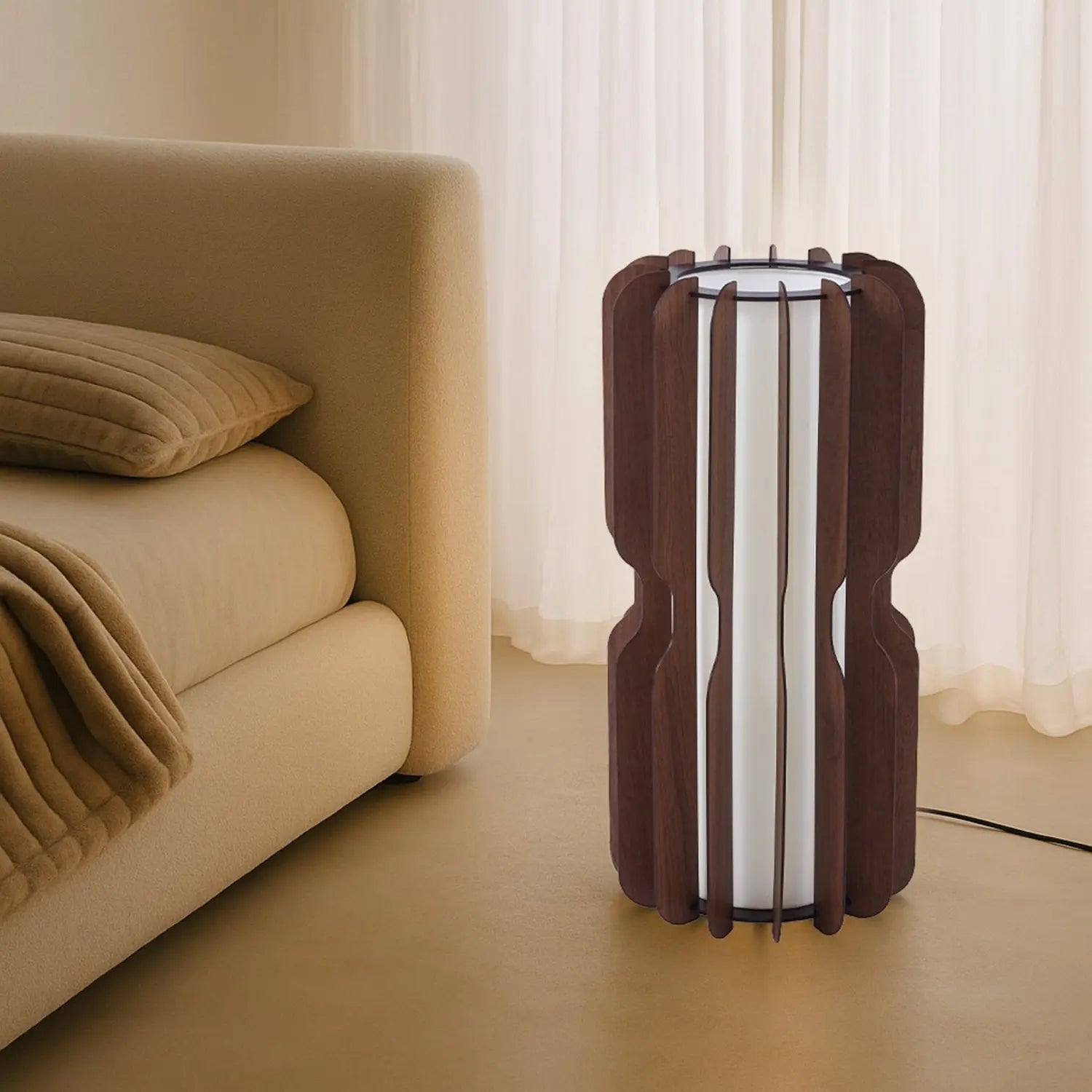 B-Ware Lucande Stehleuchte Juneta Standleuchte Stehlampe 75 Cm Braun Holz Textil - 4255830901201
