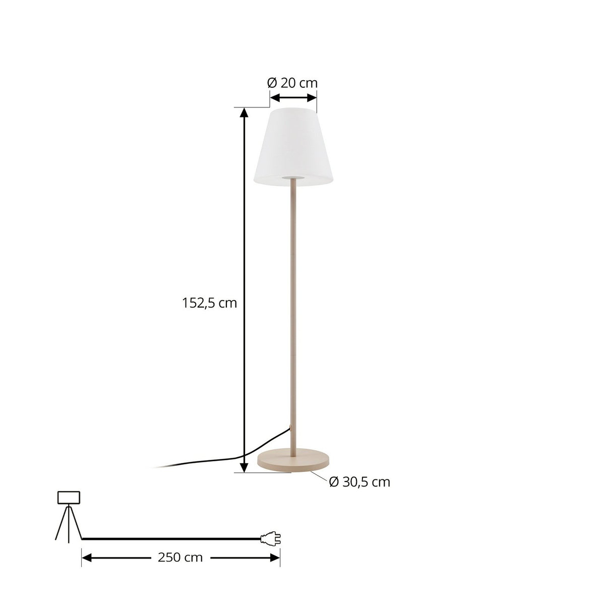 Lucande Terrassenleuchte Außenlampe Jaimy beige Metall 150 cm E27 Fassung - 4251911798838