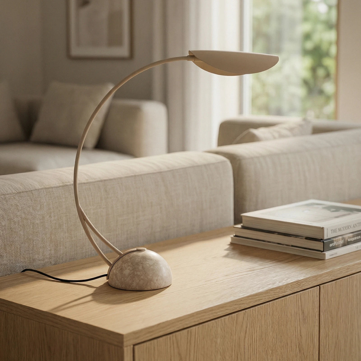 Lucande Tischleuchte Tischlampe Rivera Eisen Marmor Beige Esszimmer Wohnzimmer - 4255830900686