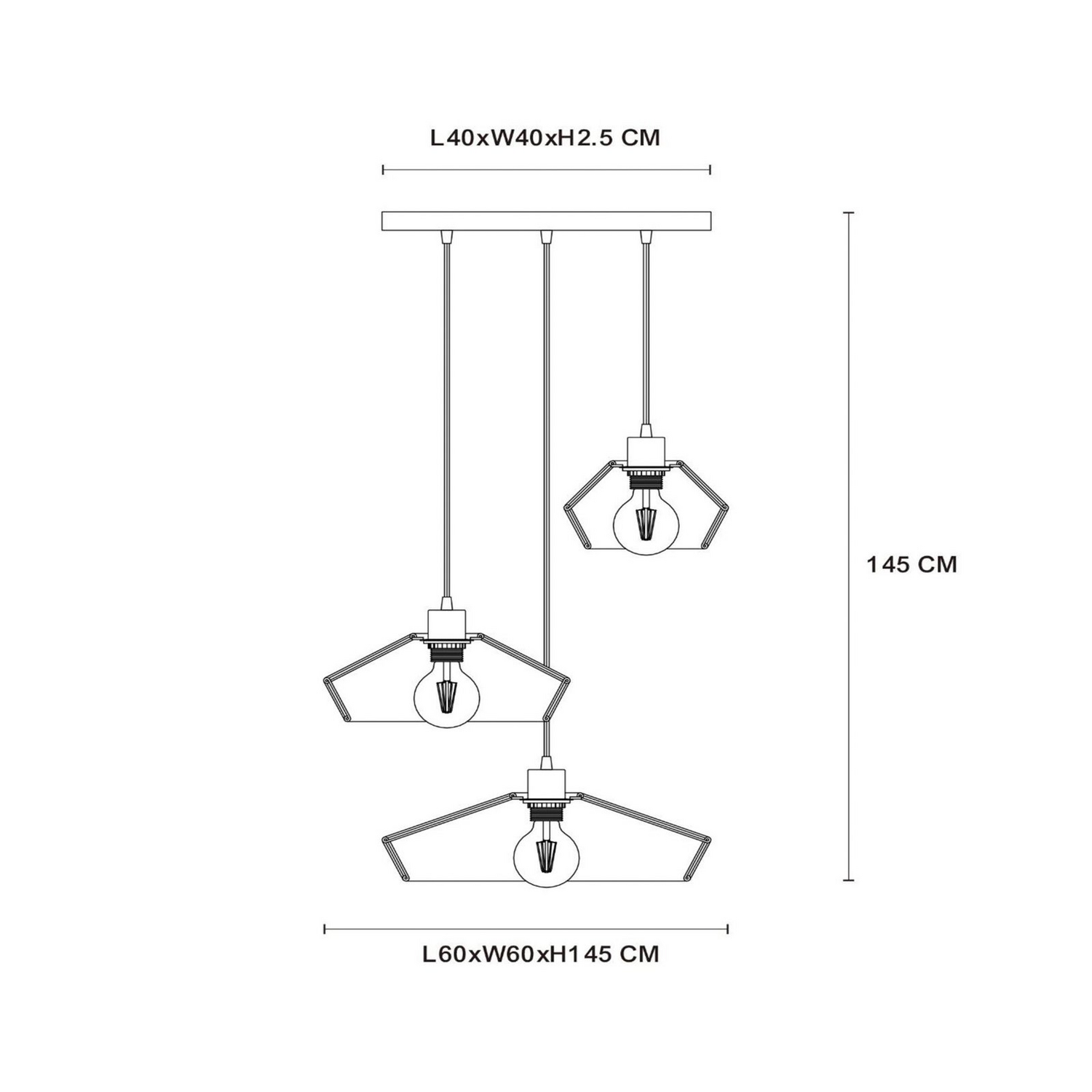 Suspension Lucide, lampe Yunkai en papier, trois ampoules, crème et noir, produit de seconde main.