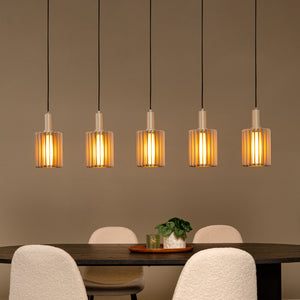 B-Ware Lucide Pendellampe Hängeleuchte Lambres Glas Metall Taupe 5 Flammig E27 Led