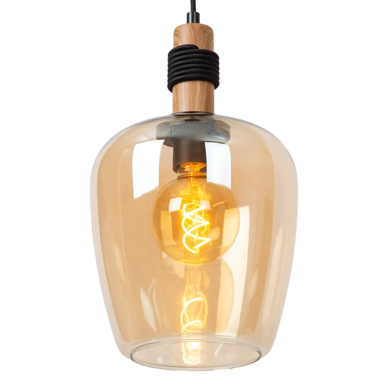 B-Ware Lucide Pendelleuchte Hängelampe Glas Amber Schwarz Ilona ø 22 Cm E27 Led Lampe - 5411212452665