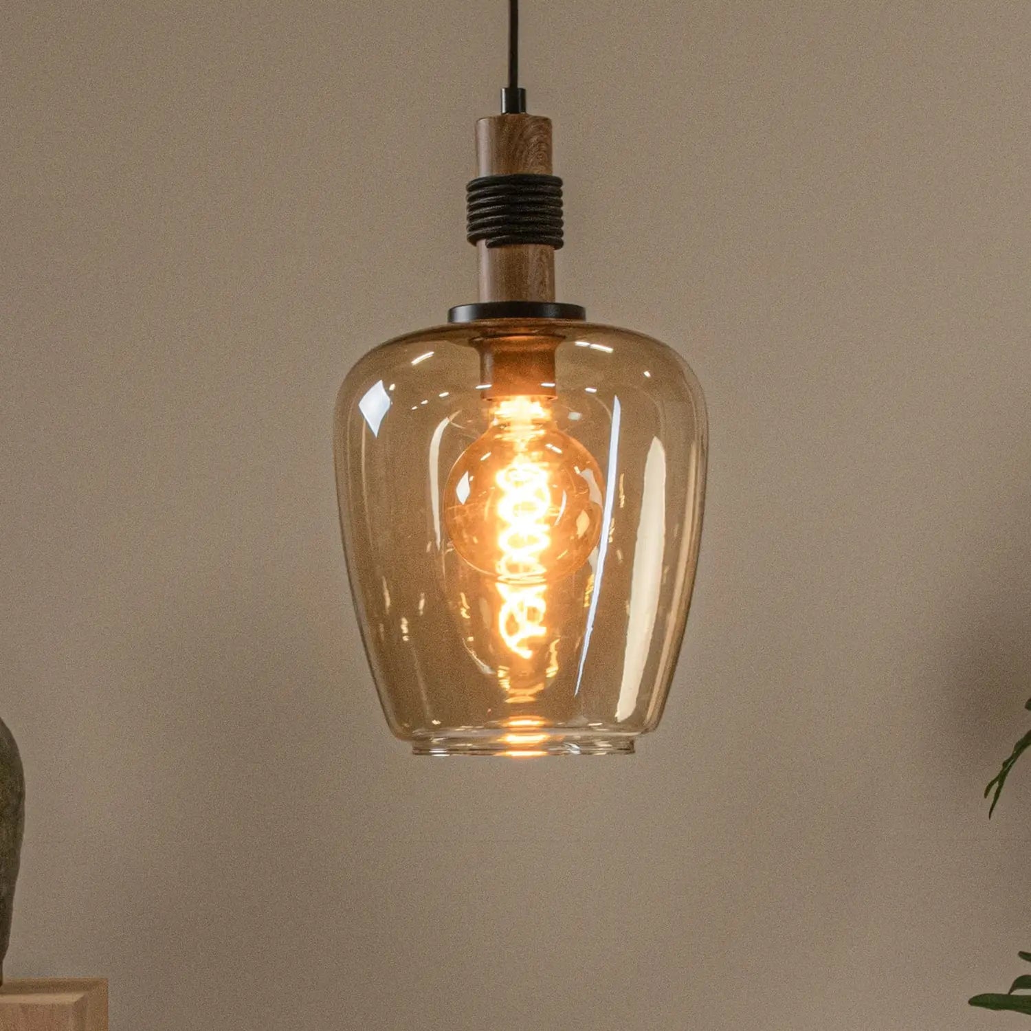 B-Ware Lucide Pendelleuchte Hängelampe Glas Amber Schwarz Ilona ø 22 Cm E27 Led Lampe - 5411212452665