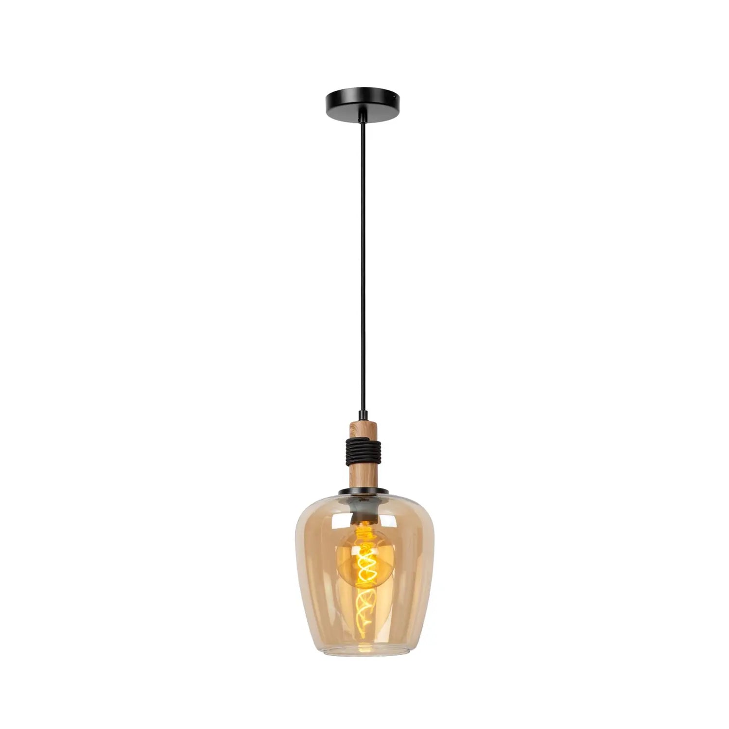 B-Ware Lucide Pendelleuchte Hängelampe Glas Amber Schwarz Ilona ø 22 Cm E27 Led Lampe - 5411212452665