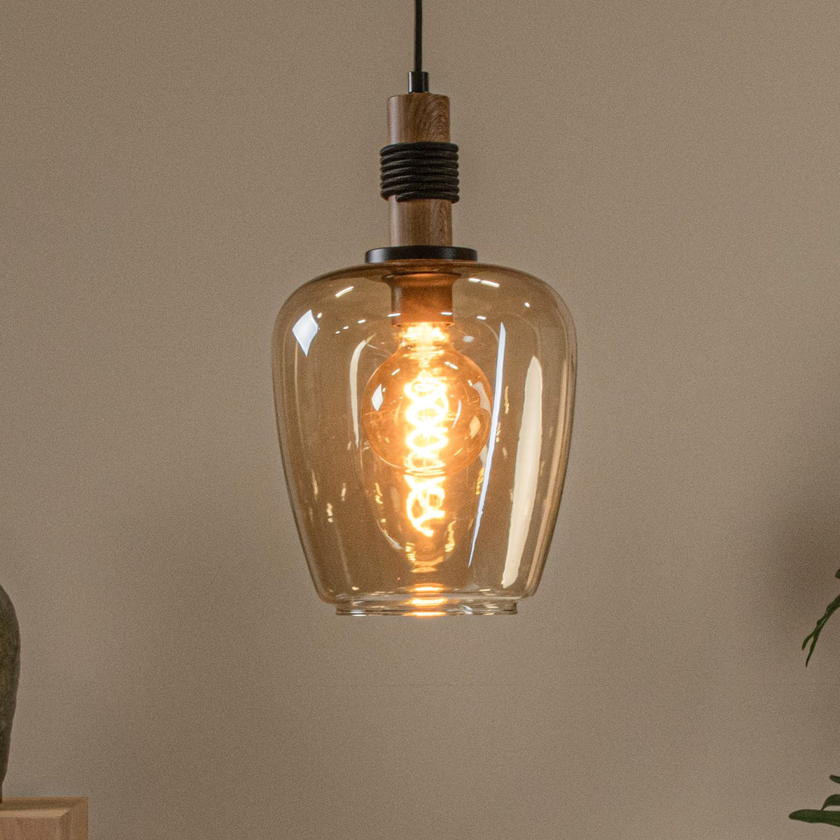 Lucide Pendelleuchte Hängelampe Glas amber schwarz Ilona Ø 22 cm E27 LED Lampe - 5411212452665