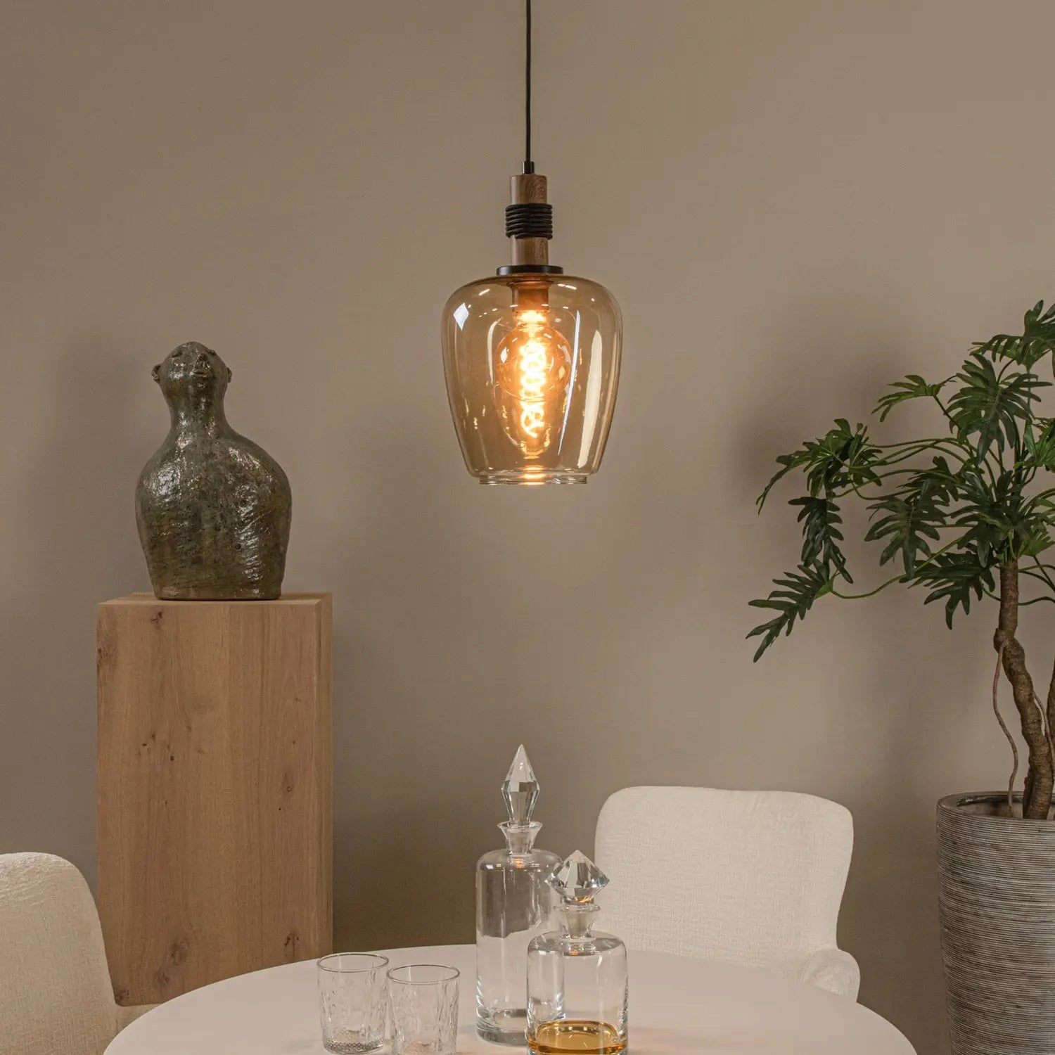 B-Ware Lucide Pendelleuchte Hängelampe Glas Amber Schwarz Ilona ø 22 Cm E27 Led Lampe - 5411212452665