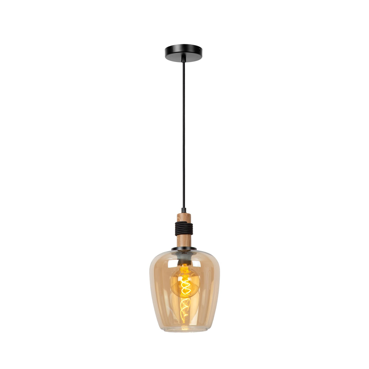 Lucide Pendelleuchte Hängelampe Glas amber schwarz Ilona Ø 22 cm E27 LED Lampe - 5411212452665