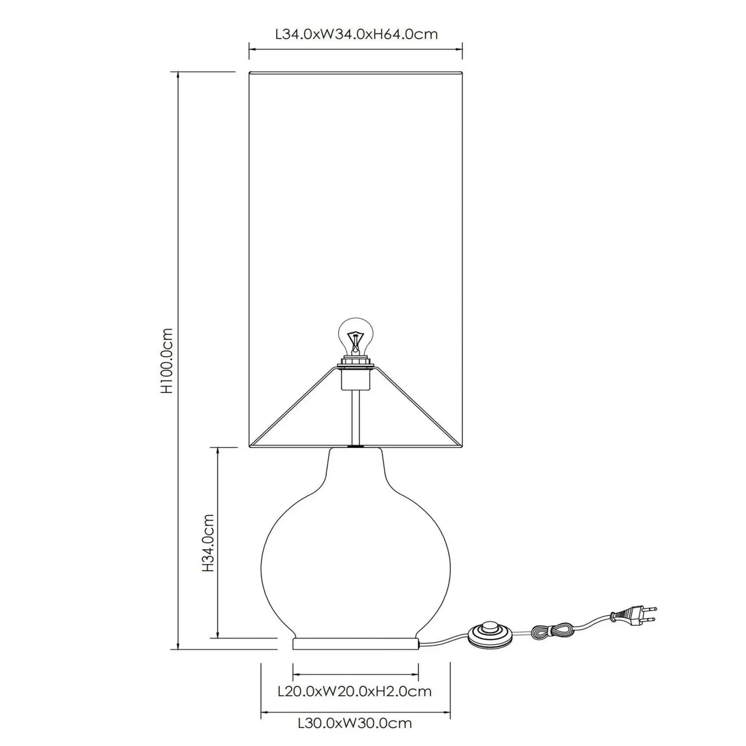 B-Ware Lucide Stehleuchte Standleuchte Esterad Glas Schwarz Schalter Kabel Baumwolle - 5411212106018
