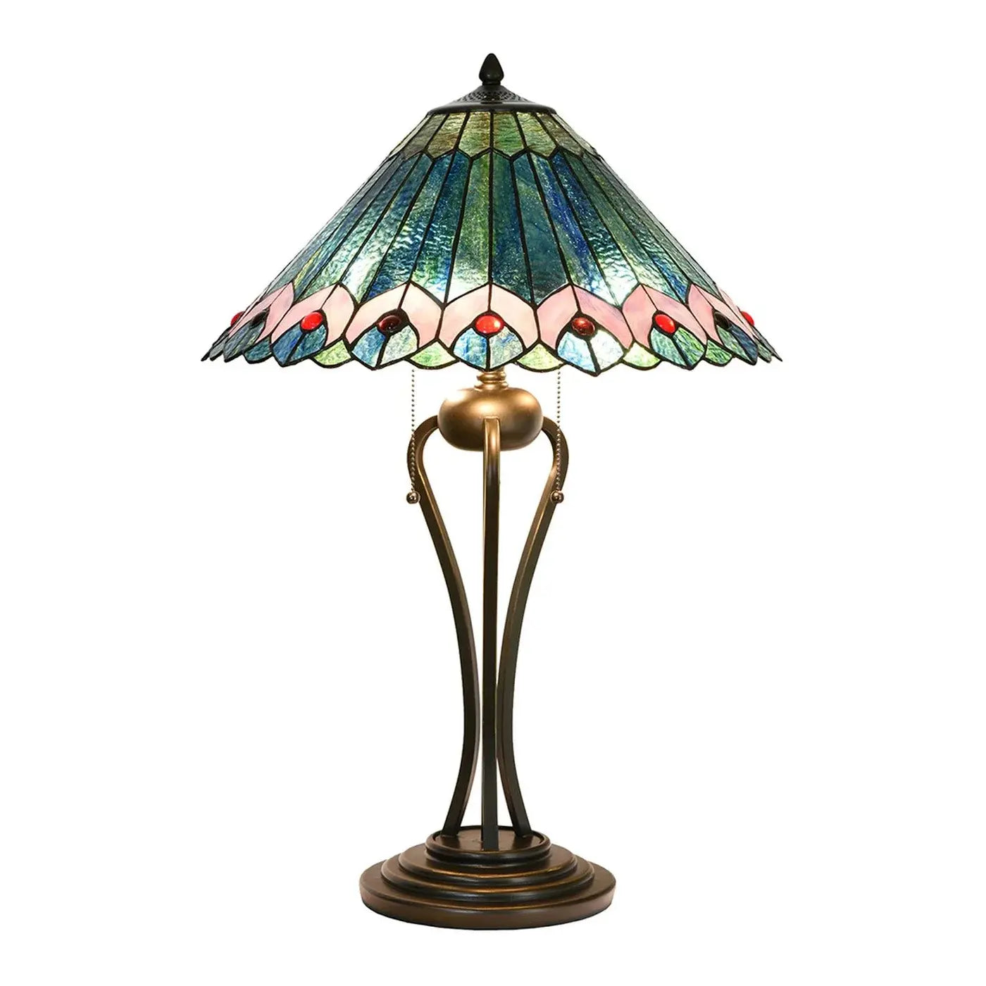 B-Ware Lumi Lamp Tischleuchte Tischlampe Tiffany Glas Grün Rosa Dreieck Vintage Deko - 8717459761179