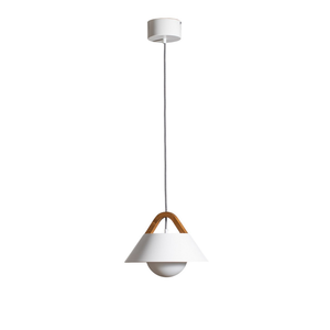 Lampe suspendue Luminex Funda marron et blanc ø 30 cm en acier, bois et verre (article de seconde main).