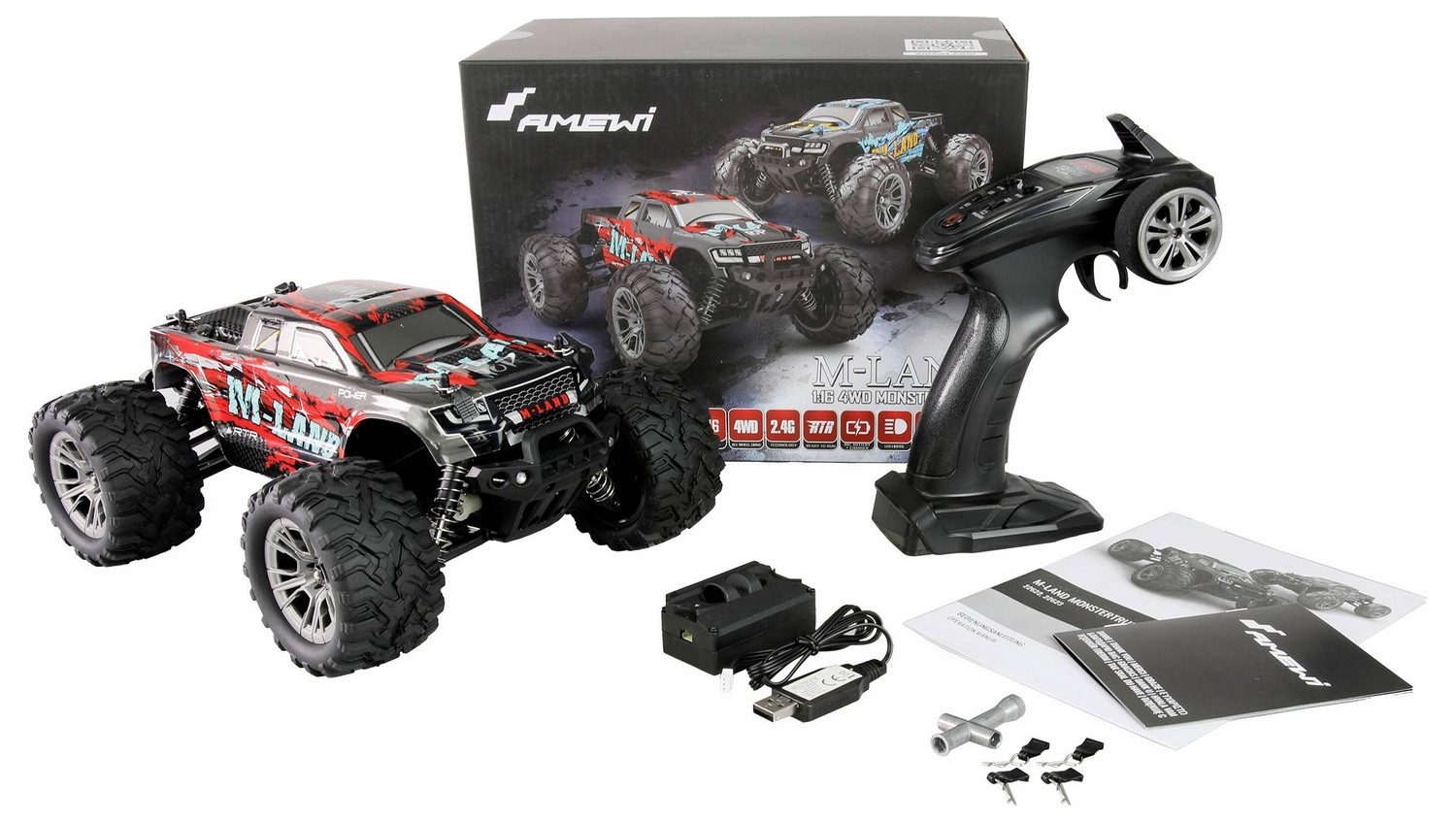 C-Ware Amewi M Land Rot Brushed 1:16 Rc Modellauto Elektro Monstertruck Siehe Text/F420 - 4260768517295