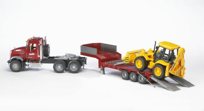 Bruder Mack Granite Lkw Tieflader Jcb 4 Cx Baggerlader Modell Siehe Text/Foto B-Ware