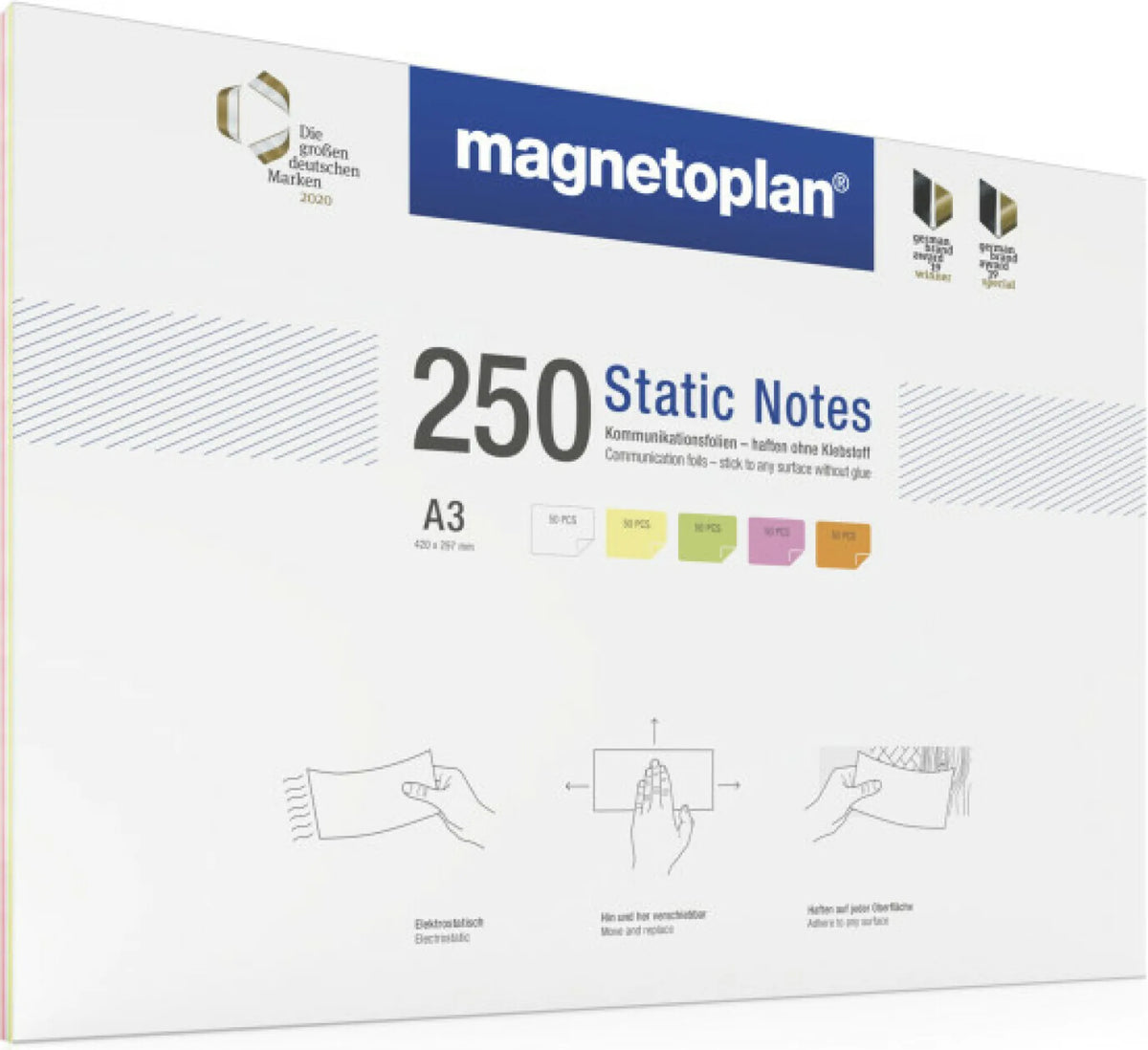 Magnetoplan Haftnotiz Foliennotiz A3 Weiß Gelb Grün Rosa Orange 250 St 11250310 - 4013695060927