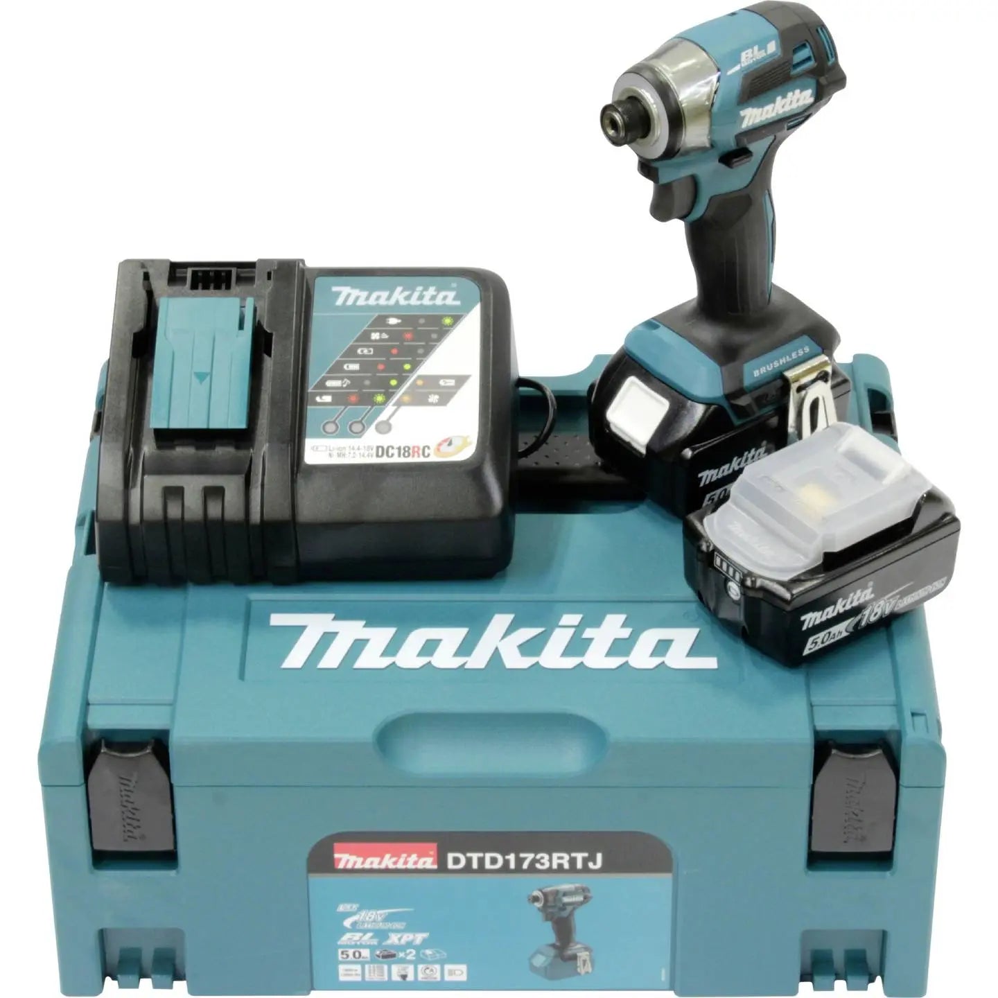 B-Ware Makita Akku Schlagschrauber Drehschrauber 18 V Set Makpac Einhängebügel 2 Akkus - 197050001344