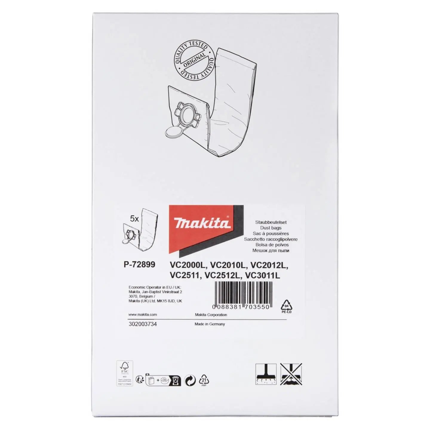 B-Ware Makita Filtersack Staubsack Staubbeutel Vlies Trockenbetrieb 10 Liter 5 Stück - 88381703550