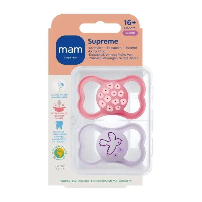 B-Ware Mam Supreme Silikonschnuller Baby Nuckel 16 Monate Pink Lila 3 Stück - 4042894716649
