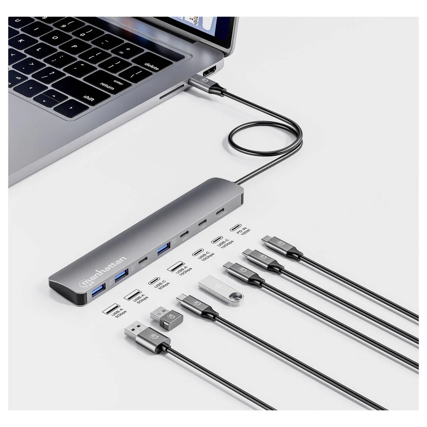 B-Ware Manhattan Usb Hub Verteiler Dockingstation 7 Port 4 X Usb C 3 X Usb A Space Grau - 766623181167