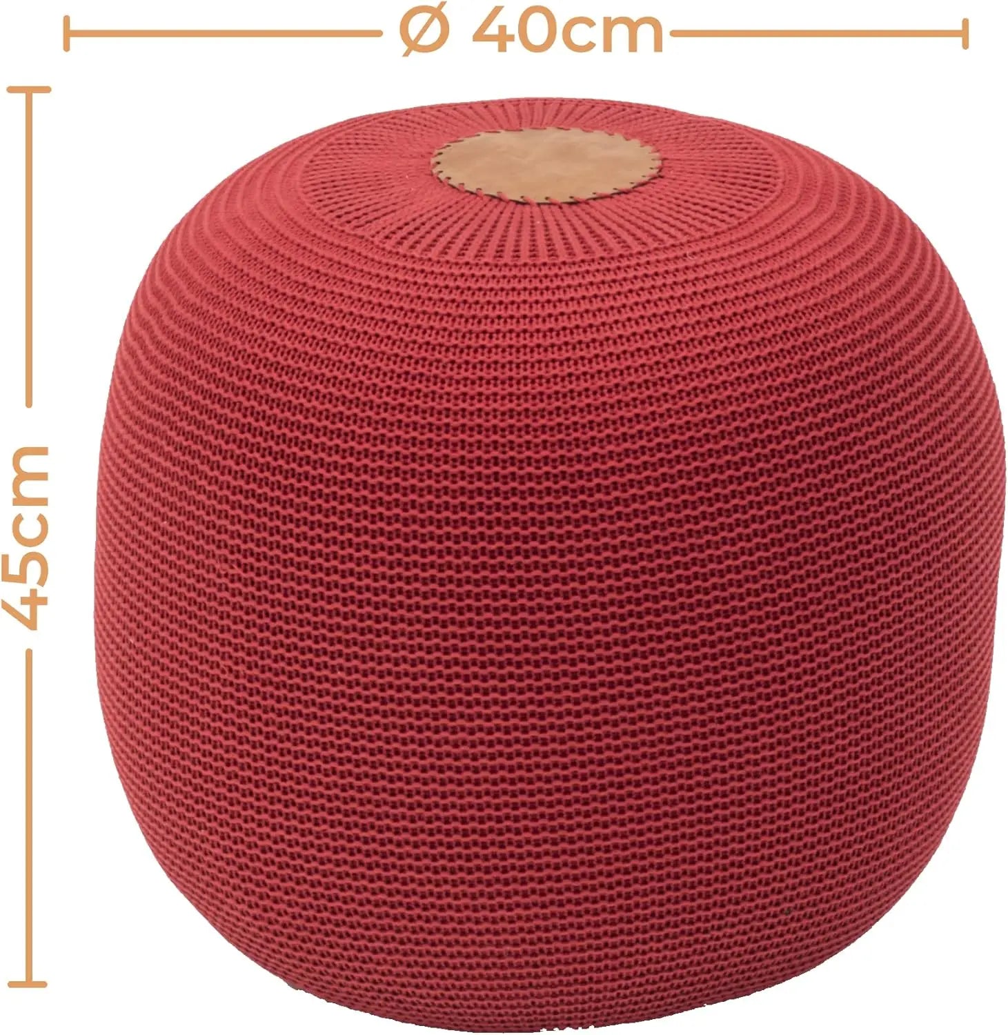 B-Ware Gozos Boho Pouf ø 40 Cm Hocker Sitzsäcke Strick Sitzhocker Rund Polsterhocke Rot - 1