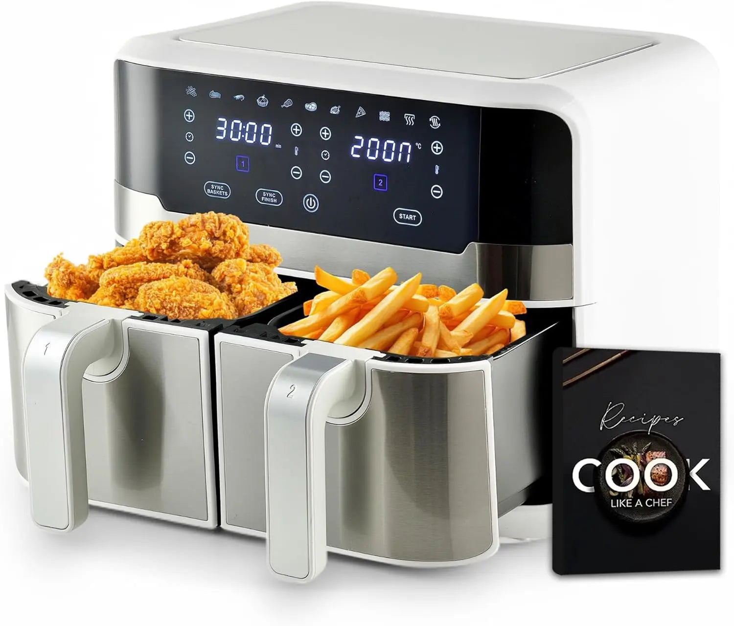 B-Ware Master Pro Fritteuse Heißluftfritteuse Airfryer Duo 900 Doppelkorb Weiß Led Fryer - 6926427686150
