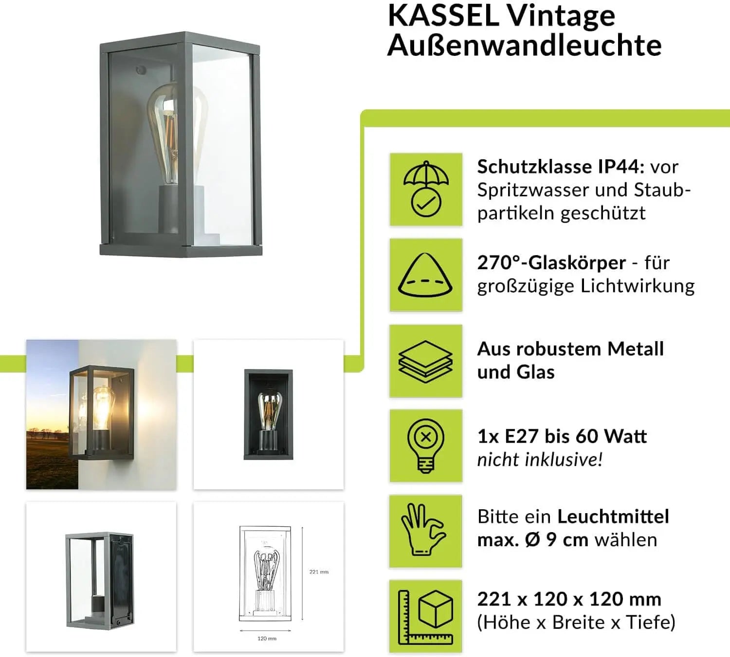 B-Ware Easylight Wandleuchte Metall Glas Anthrazit Ip44 Balkon Garten B:12 Cm E27 Led - 1