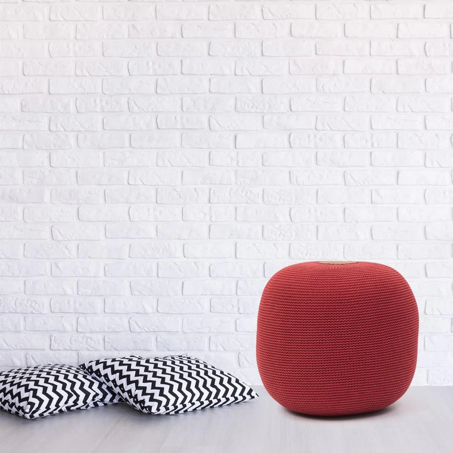 B-Ware Gozos Boho Pouf ø 40 Cm Hocker Sitzsäcke Strick Sitzhocker Rund Polsterhocke Rot - 1