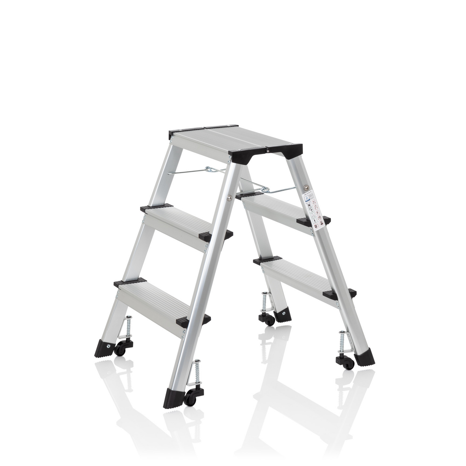 B-Ware Hjh Office Klappleiter Trittleiter Aluminium 3 Stufen Rollbar Aluminium Farbe - 4251084677305