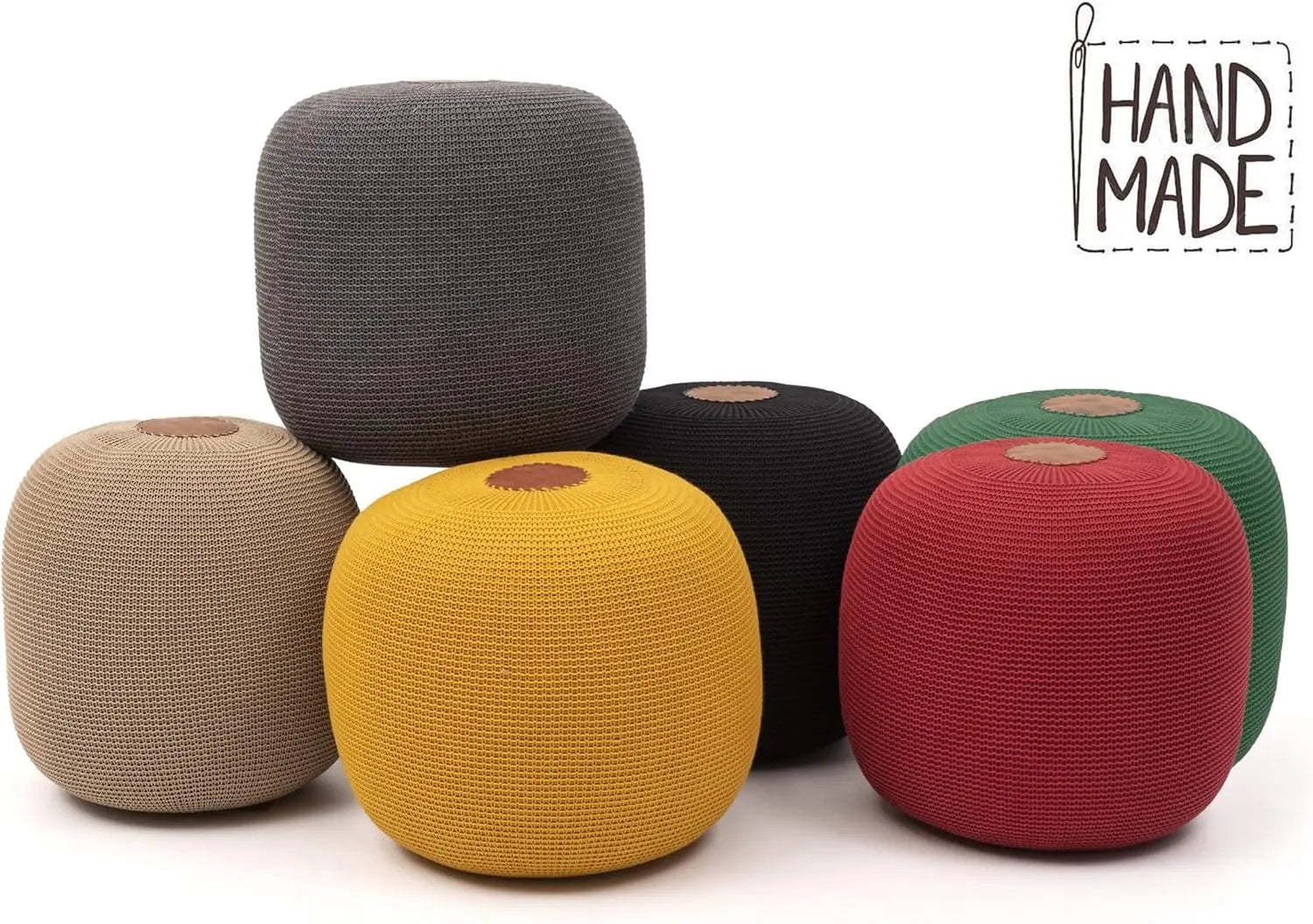 B-Ware Gozos Boho Pouf ø 40 Cm Hocker Sitzsäcke Strick Sitzhocker Rund Polsterhocke Rot - 1