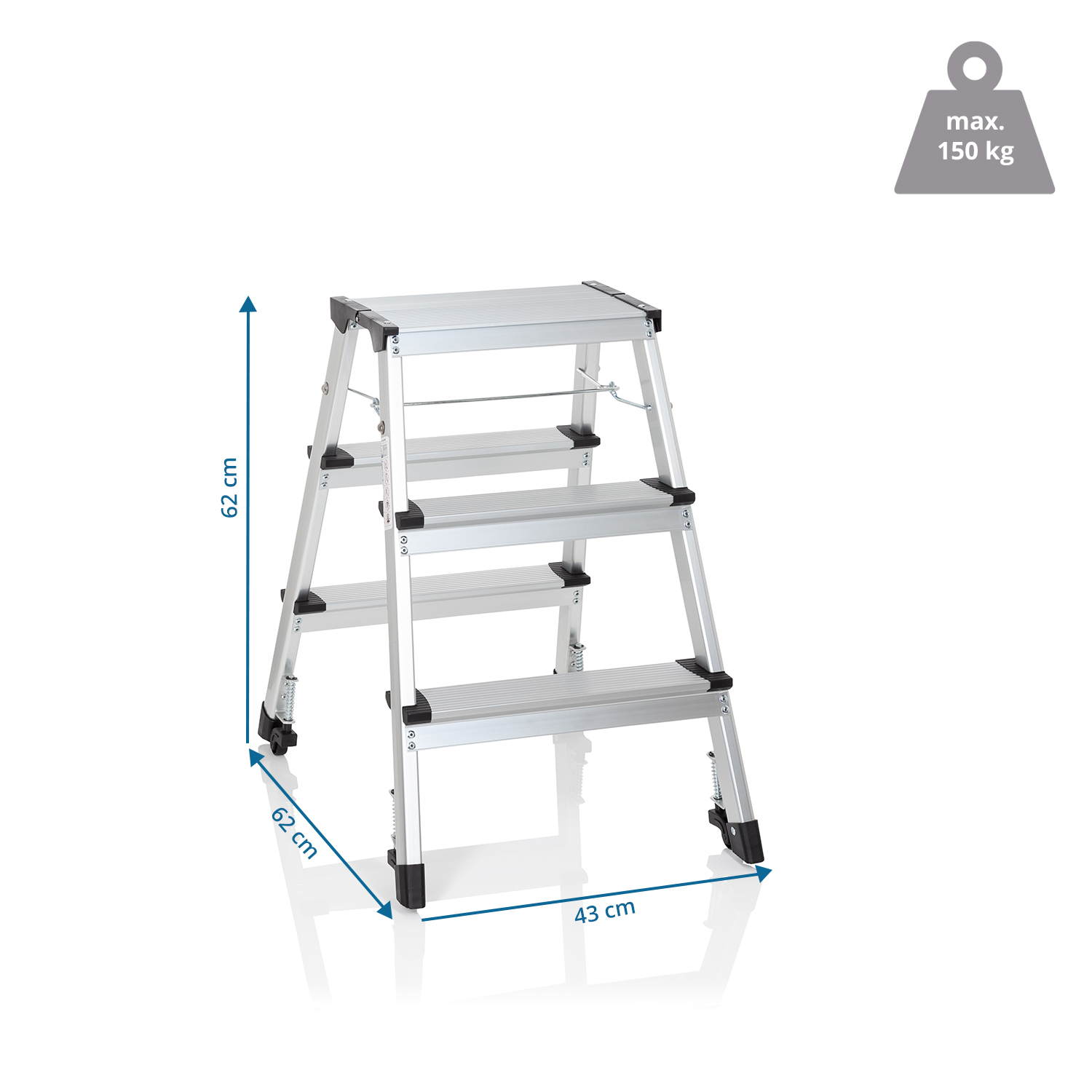 B-Ware Hjh Office Klappleiter Trittleiter Aluminium 3 Stufen Rollbar Aluminium Farbe - 4251084677305
