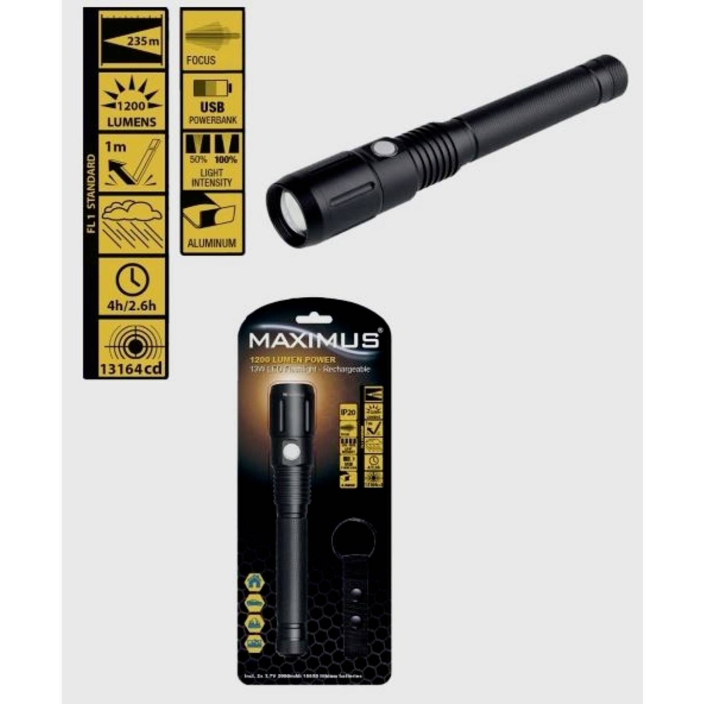 B-Ware Maximus M Fl 006 B Bl H Led Taschenlampe Leuchte Powerbank Blau Usb Gürtelclip - 884620050276