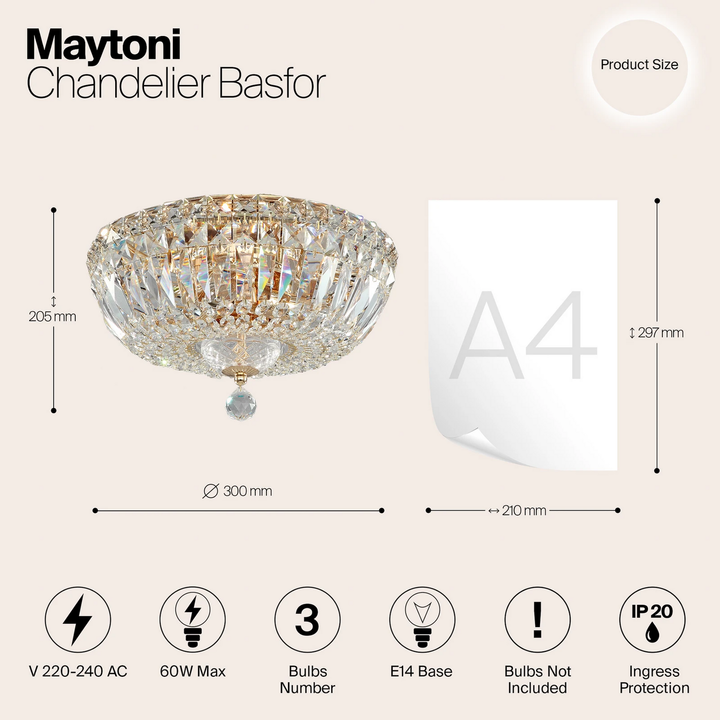 Maytoni Deckenleuchte Lampe Basfor Kronleuchter Rund Goldfarben ø 30 Cm 3 X E14 B-Ware - 4251110018737