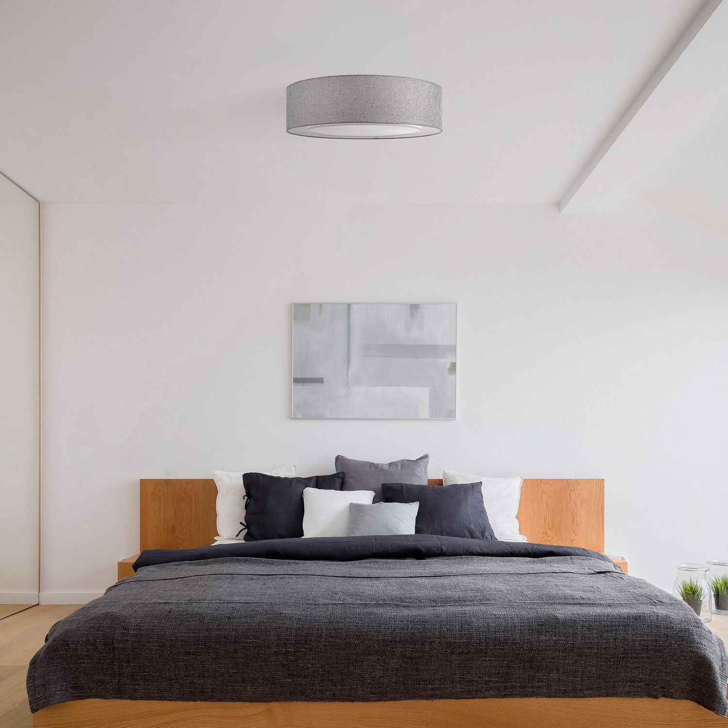 B-Ware Maytoni Deckenleuchte Lampe Bergamo Grau Weiß Leinen Rundleuchte ø 52 Cm