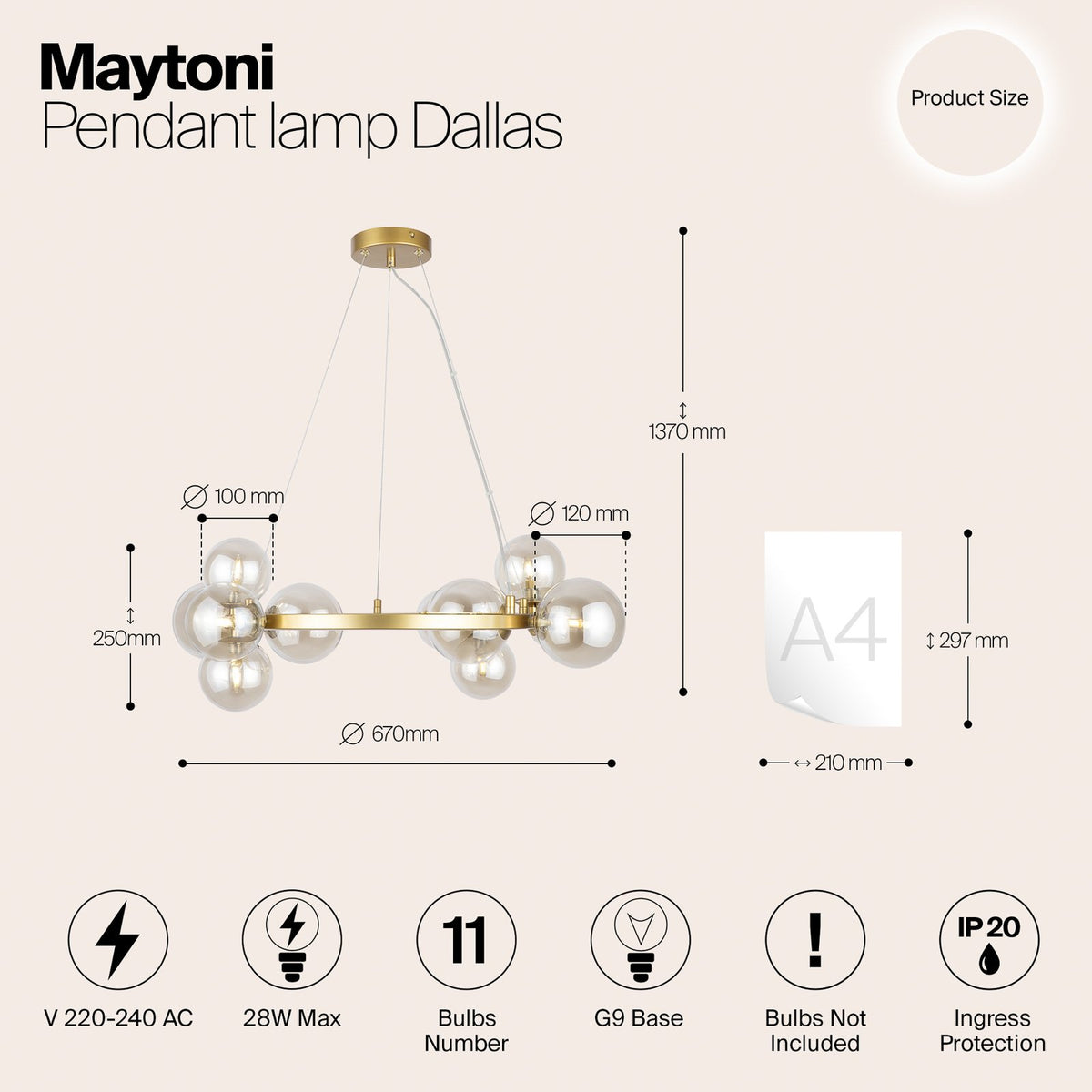 Maytoni Hängeleuchte Pendelleuchte Dallas goldfarben amber 11-flammig Lampe G9 - 4099776029328