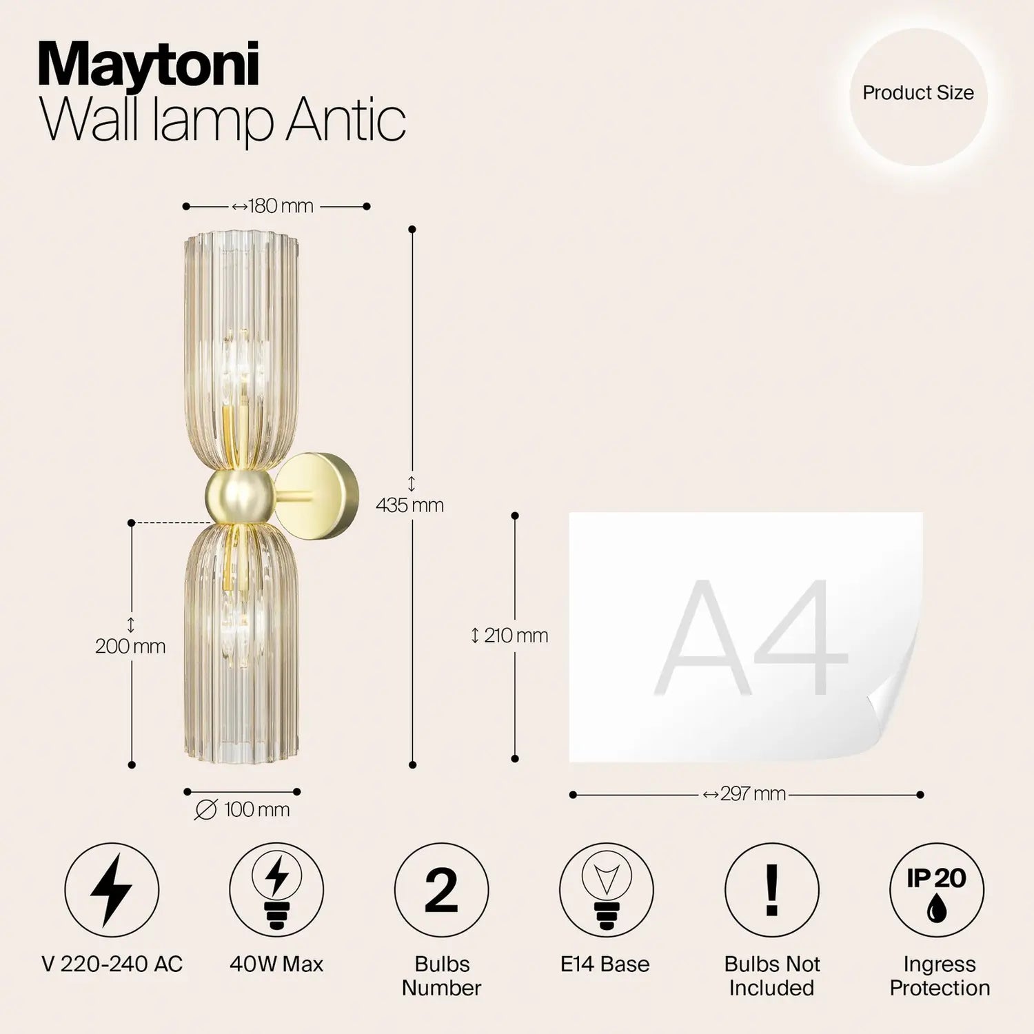 B-Ware Maytoni Wandleuchte Wandlampe Antic 2 Flg Glas Gold Bernstein Beleuchtung - 4099776006305