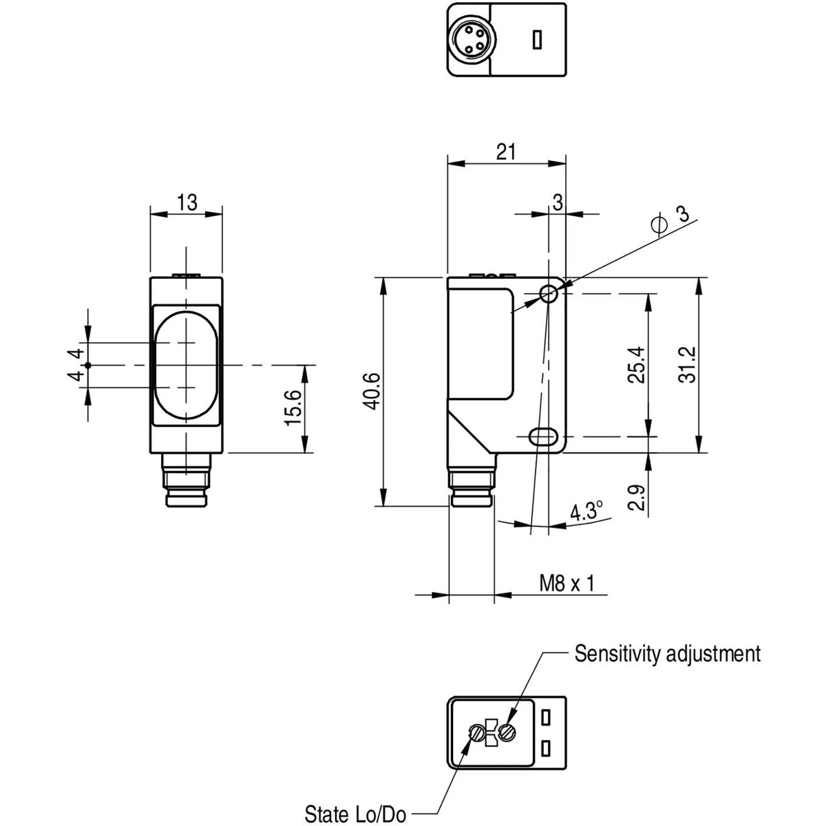 MD Micro Detectors Opto-Sensor Sensor QMRN/0P-0F M8 Anschluss PA66 1 Stück - 4064161083452