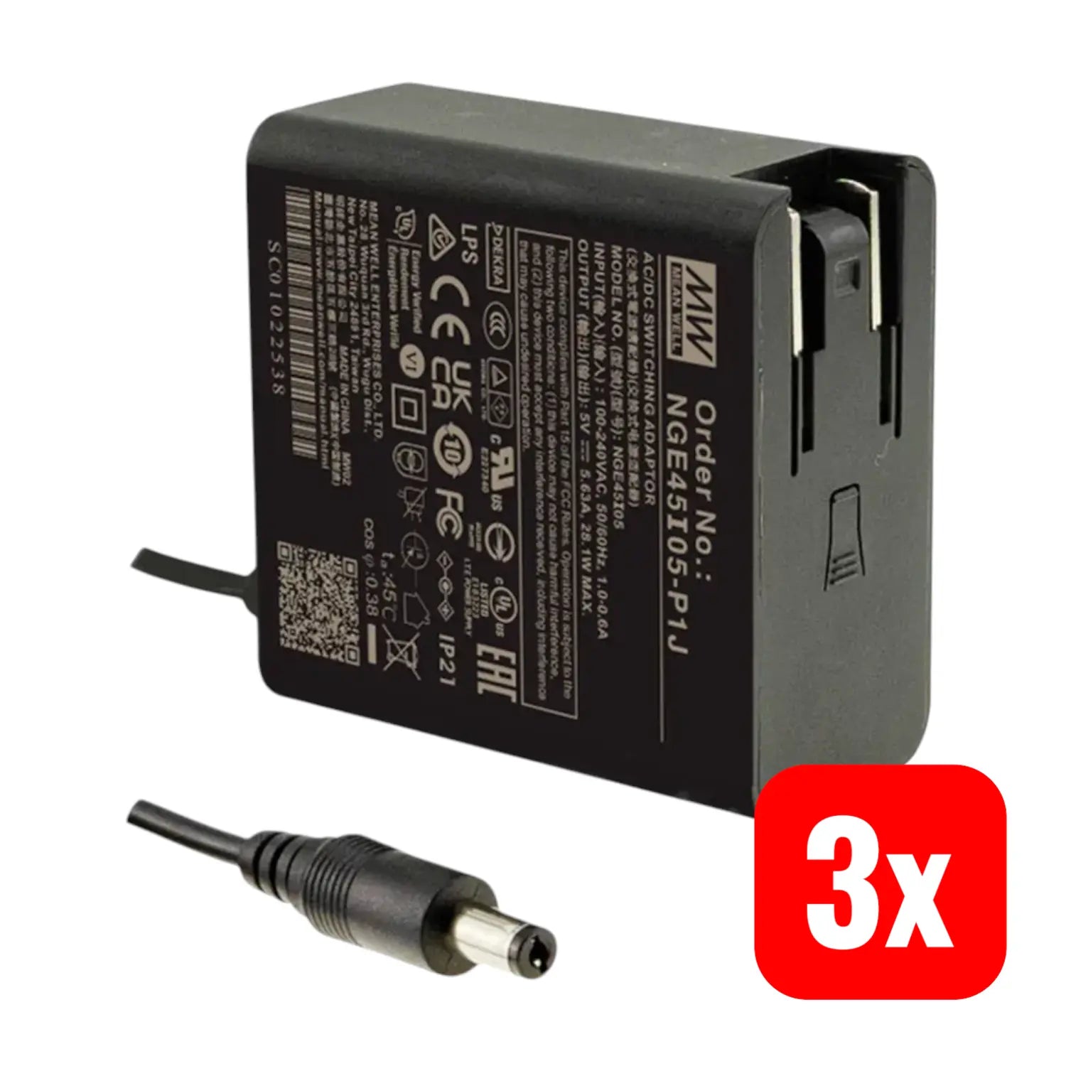B-Ware Mean Well Steckernetzteil Netzteil Festspannung Wechseladapter Strom 3 Stück - 4021087099387