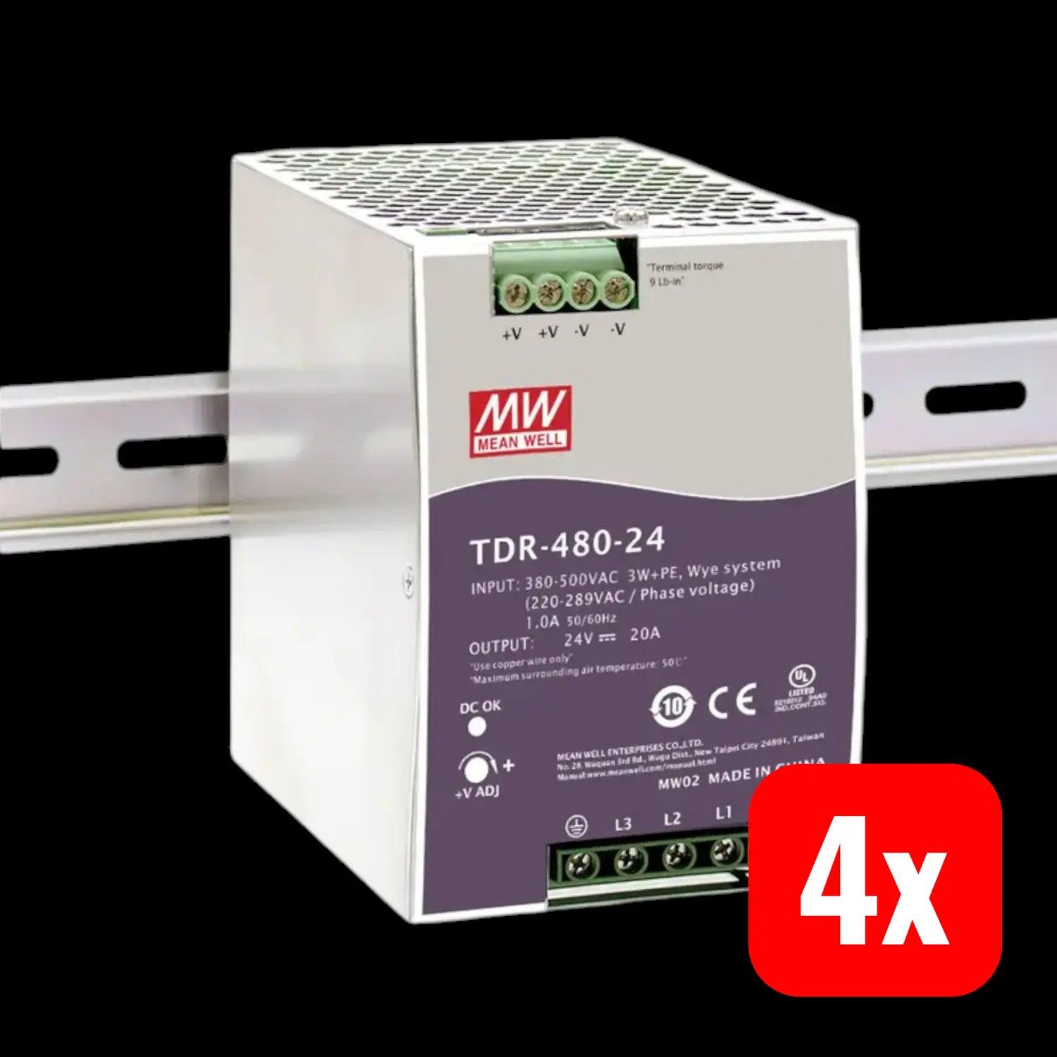 B-Ware Mean Well Netzteil Strom Hutschienen Netzgerät Tdr 480 W 48 V Din Schiene 4 Stück - 4711287422497