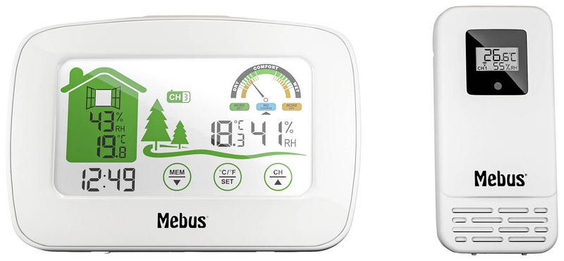 Mebus Funk Wetterstation Anzeige Digital Hygrometer Weiß Innen Außen Temperatur  B-Ware - 4007218110381