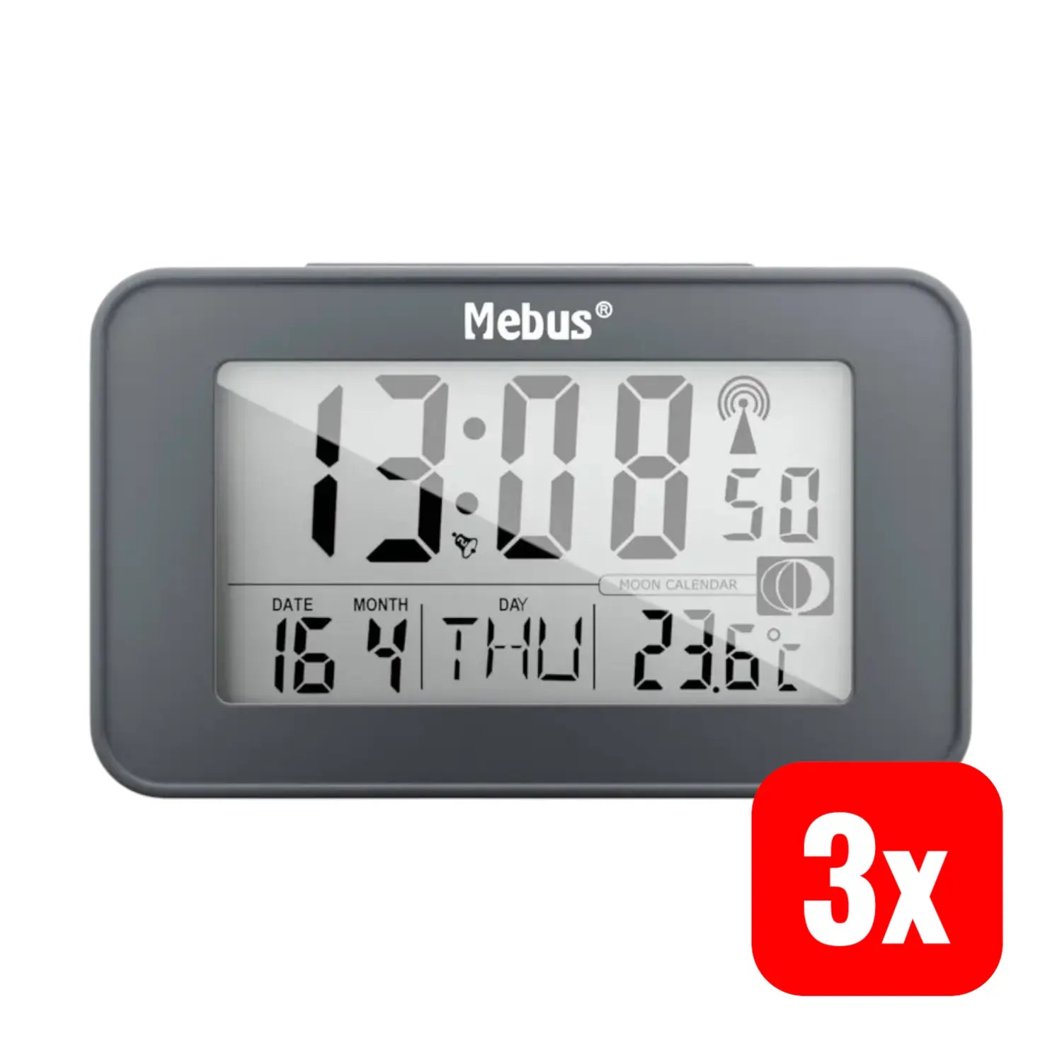 B-Ware Mebus 51460 Funk Wecker Uhr Alarm Anthrazit Alarmzeiten 2 Digitalanzeige 3 Stück - 4007218514608