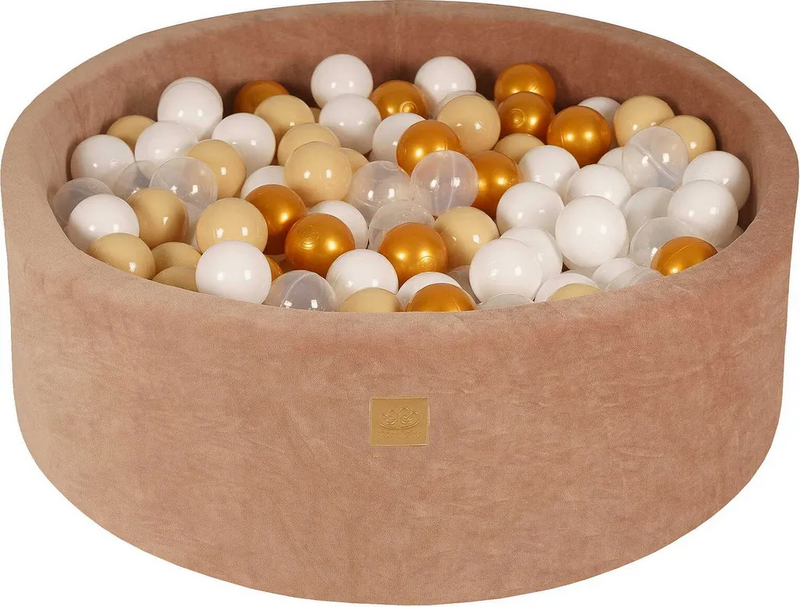 Piscine à balles Meow Baby (qualité B), ronde, beige, 90 x 30 cm, balles dorées et beiges.