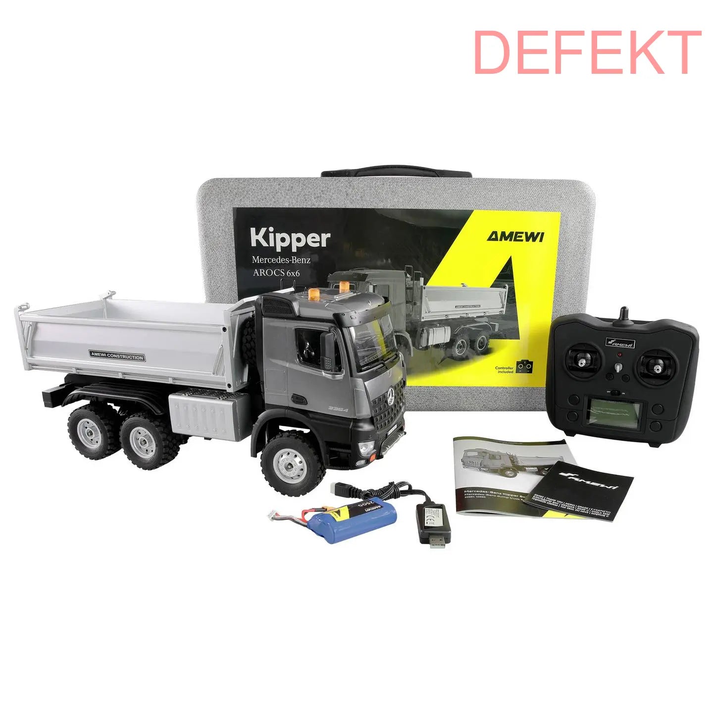 D-Ware Amewi Mercedes Benz Arocs Kipper Rc Lkw Modell 1:14 Rtr 6x6 Grau Defektware - 4262408976431