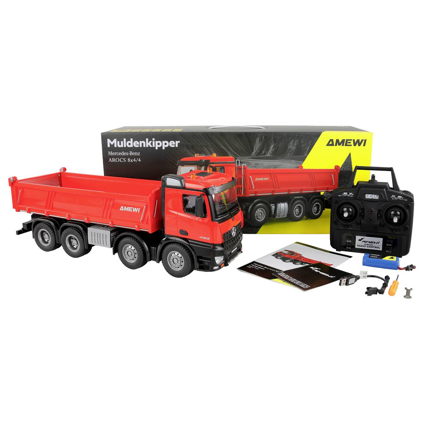 B-Ware Amewi Rc Lkw Modell Mercedes Benz Arocs 8x4 Kipper 118 Elektro Rt R Grau - 4262408979487