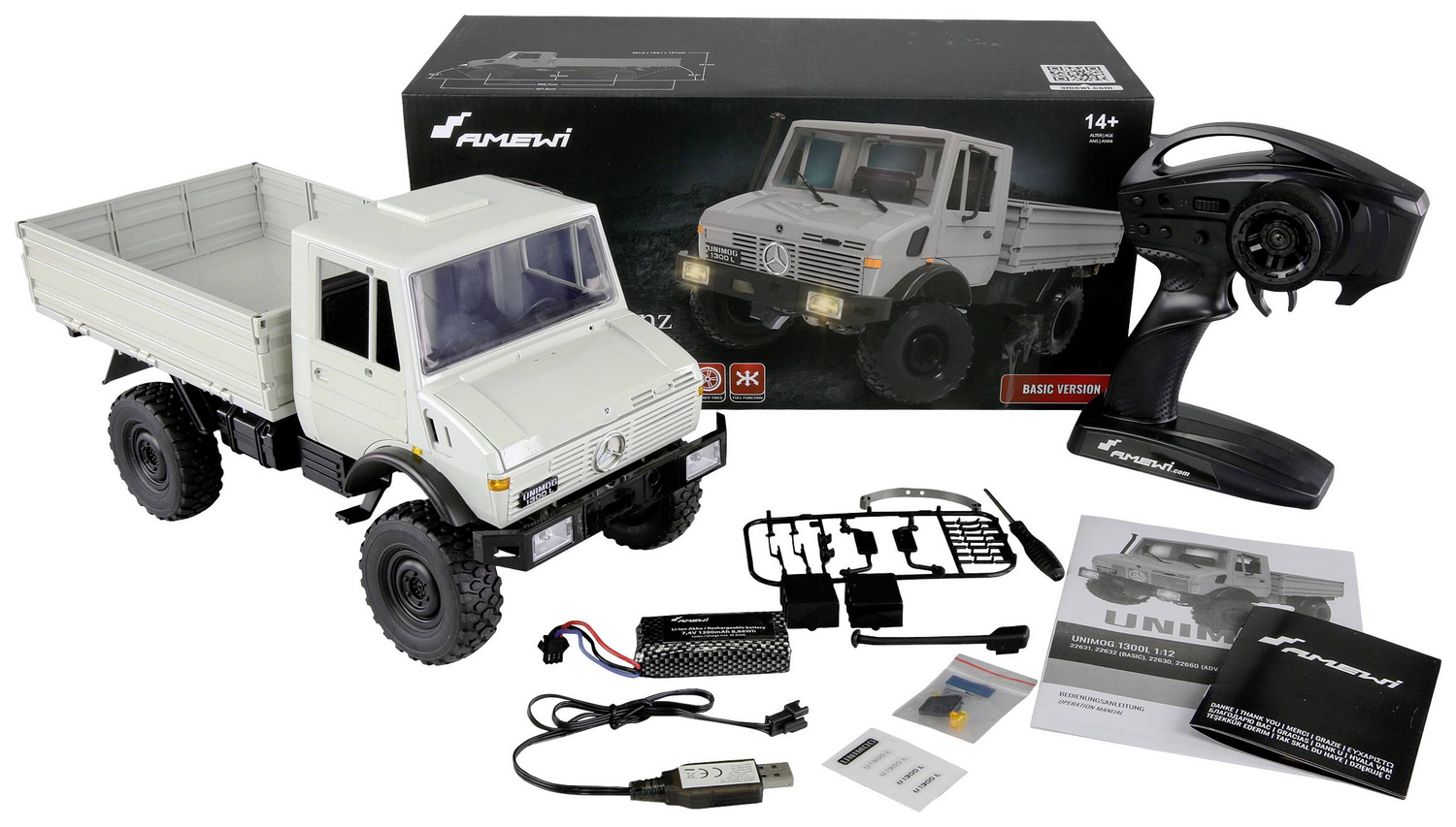 B-Ware Amewi 22631 Unimog Basic Hellgrau 1:12 Elektro Rc Modell Lkw Rt R Siehe Text/Foto - 4260768519145